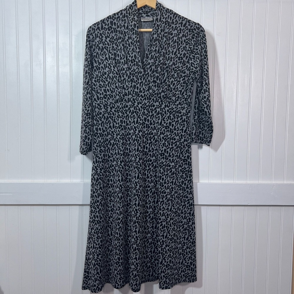 Chico's Dress Mob Wife Glam Animal Print Long Sleeve V-Neck Shift Mature Stretch